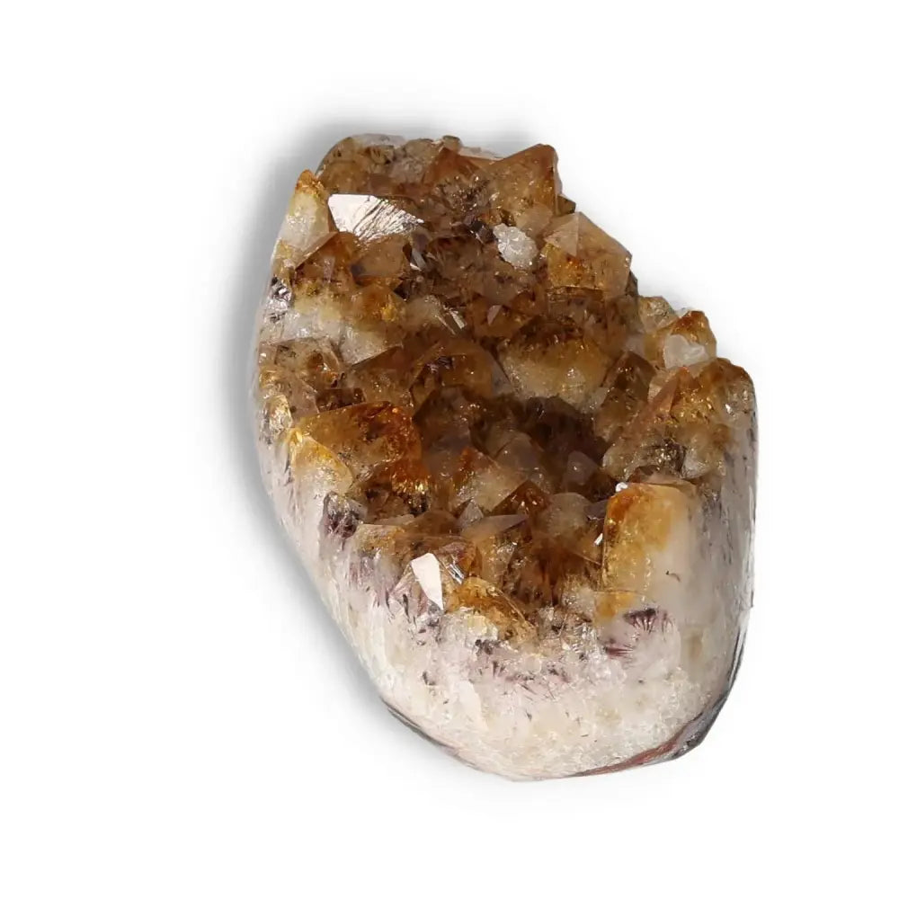 Citrine Druze crystal with vibrant golden hues, promoting positivity and motivation, perfect for enhancing energy and new ventures.