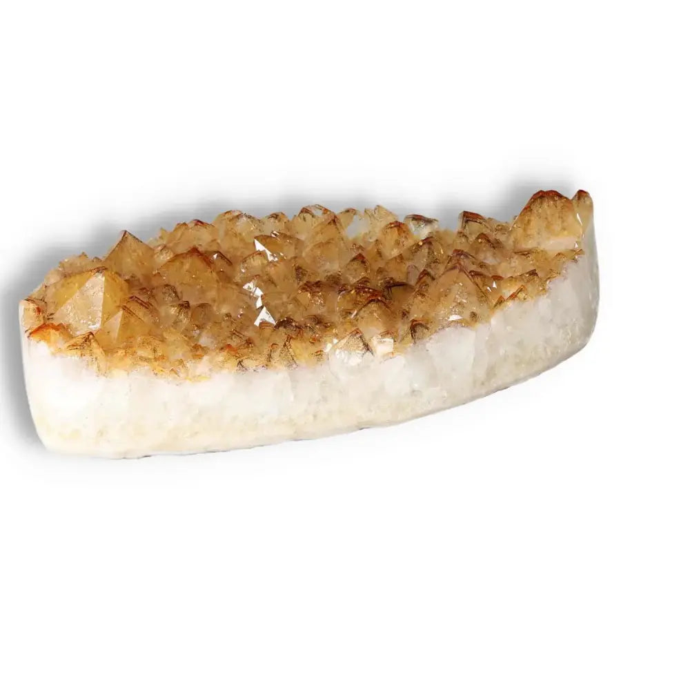 Premium Citrine Druze crystal slice from Sylvia Crystals showcasing natural golden hues, symbolizing abundance and inspiration.