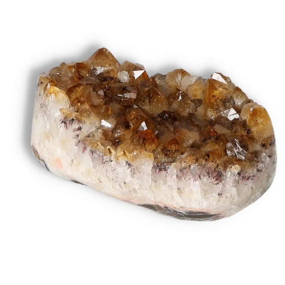 Citrine Druze crystal with vibrant orange hues, ideal for infusing positive energy and motivation from Sylvia Crystals.