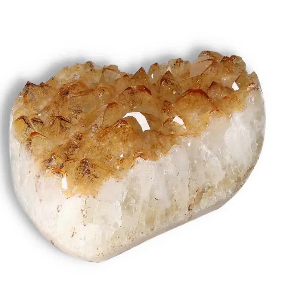 Citrine Druze crystal from Sylvia Crystals, known for attracting wealth and inspiring action with its vibrant energy.