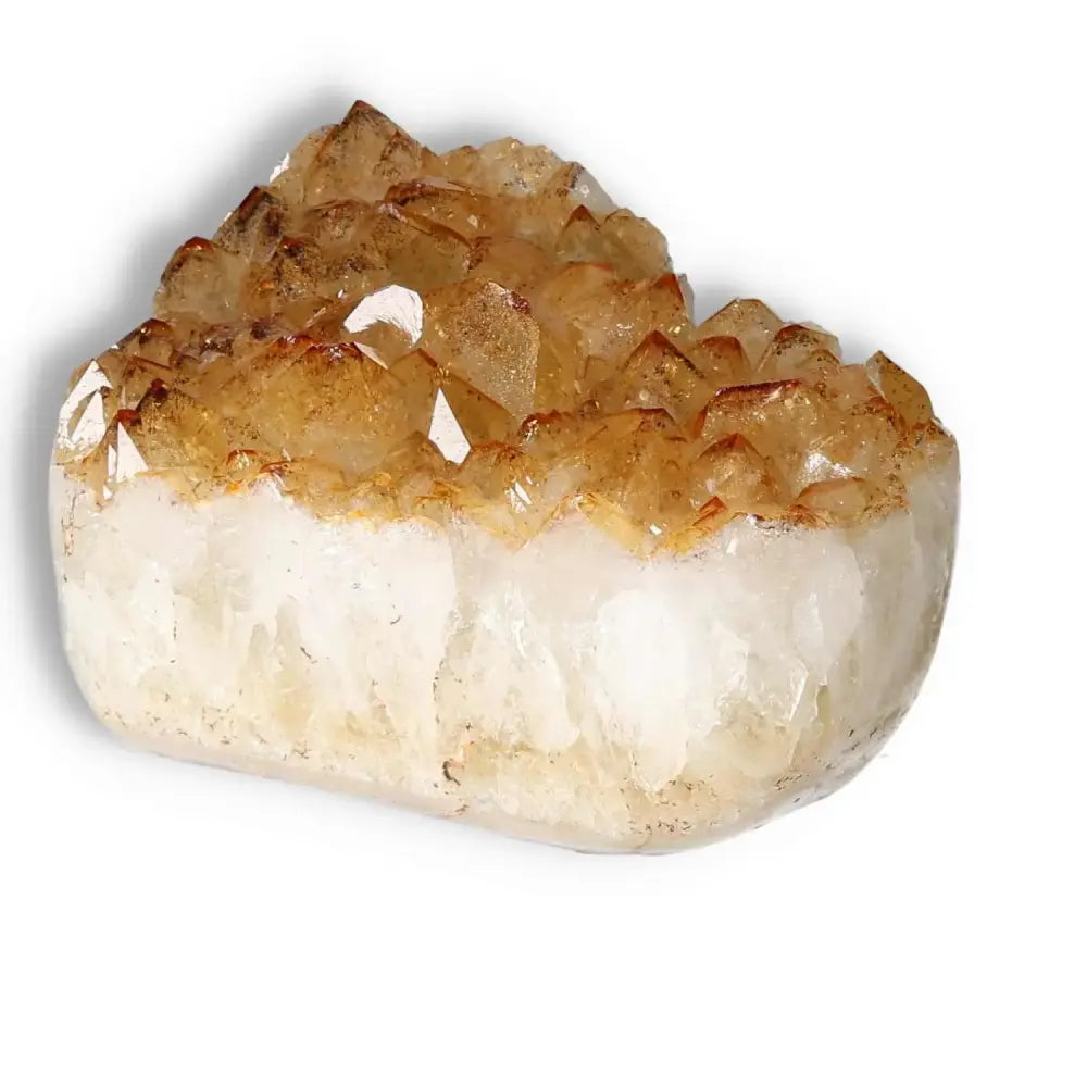 Citrine Druze crystal from Sylvia Crystals, known for attracting wealth and inspiring new ventures with vibrant energy.