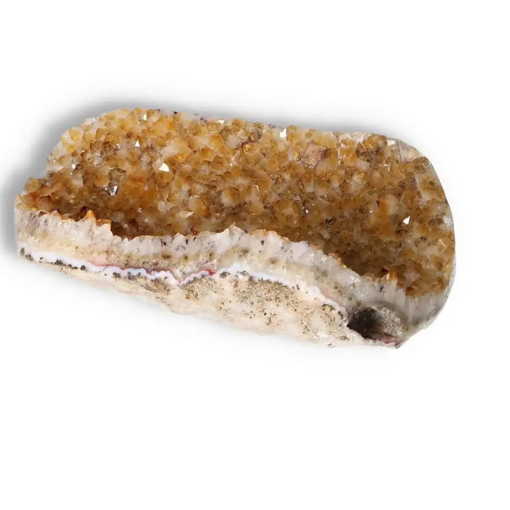 A vibrant Citrine Druze crystal by Sylvia Crystals, showcasing its shimmering golden hues and natural mineral formations.