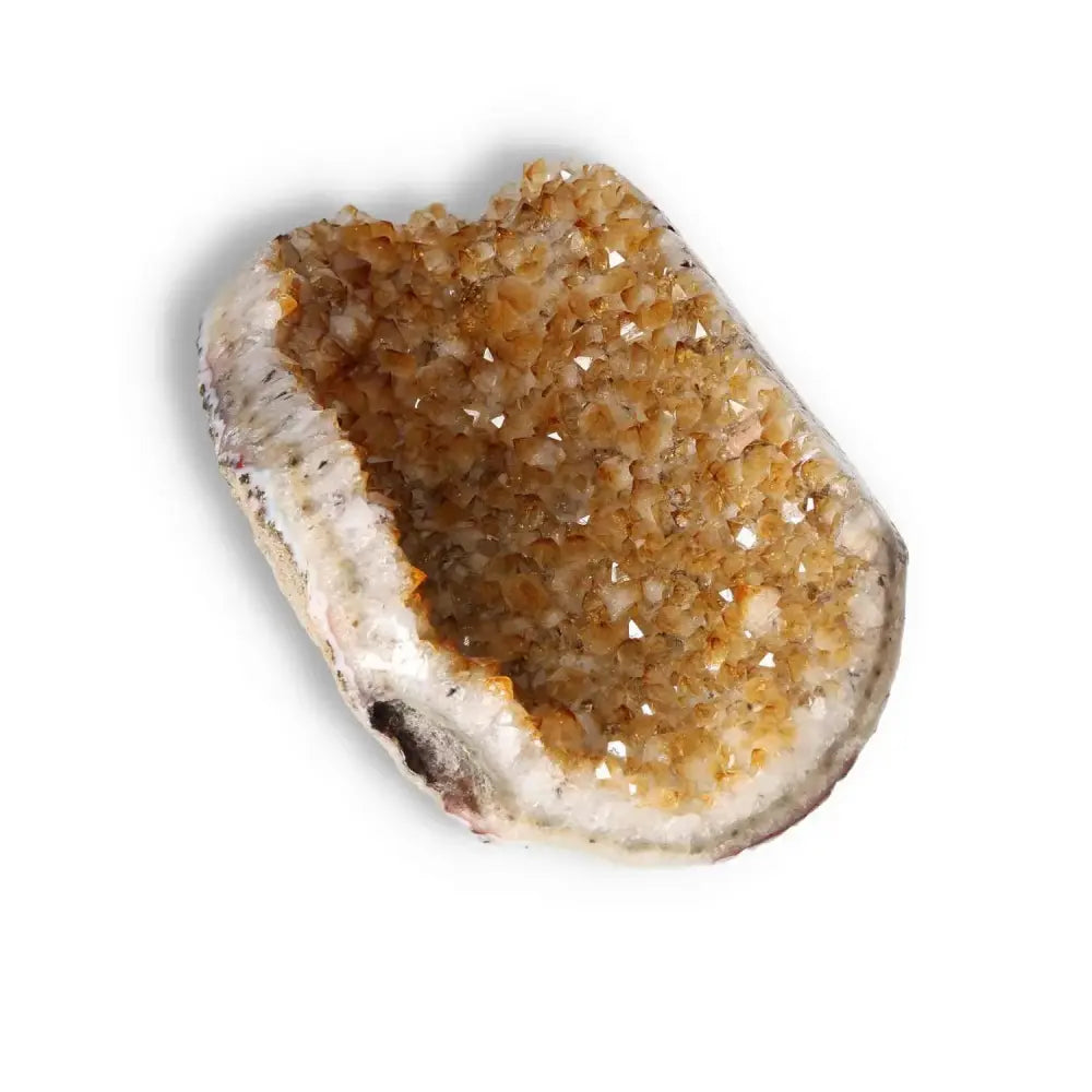 Citrine Druze crystal by Sylvia Crystals, embodying vitality and attracting wealth with its vibrant, sparkling golden hues.