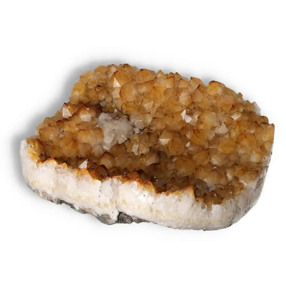 Luxurious Citrine Druze with Calcite crystal by Sylvia Crystals, embodying spirituality and contemporary design for conscious living.