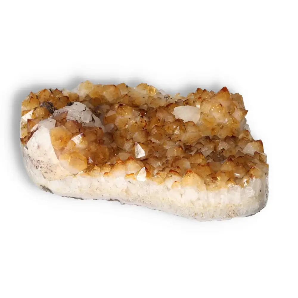 Citrine Druze with Calcite gemstone featuring radiant hues from Sylvia Crystals, showcasing its natural beauty and metaphysical properties.
