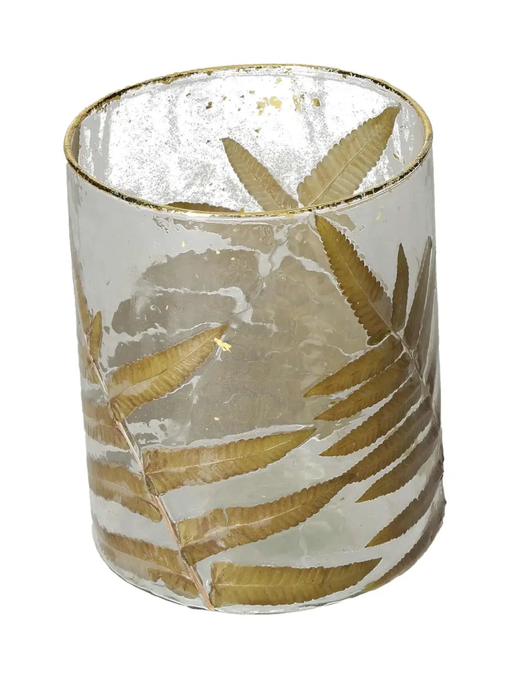 Clear candle holder with intricate leaf motif, 13x10x10, embodying luxury and elegance, from Sylvia Crystals.