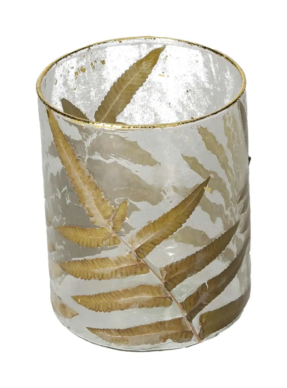 Clear candle holder with leaf motif, showcasing intricate design and elegance. Ideal for luxury and serene settings. Size 13x10x10cm.