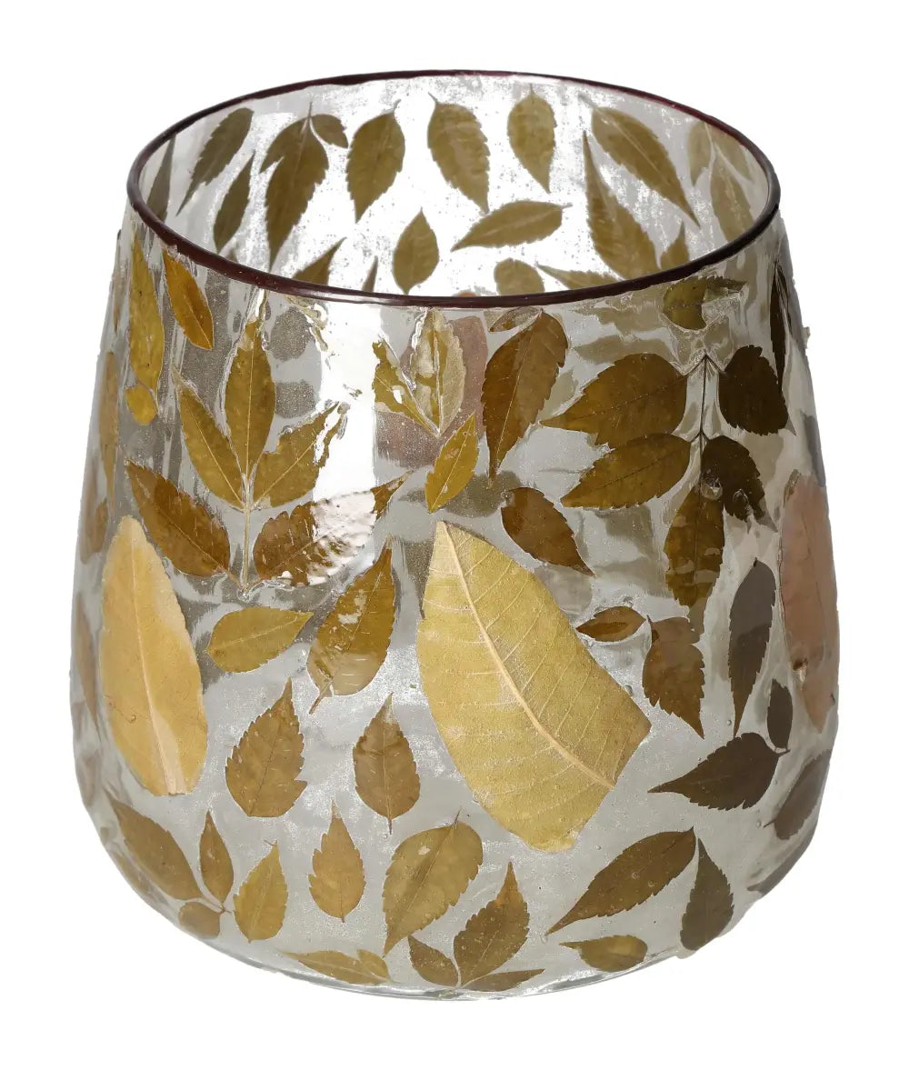 Clear candle holder with leaf motif design, 20x20x20, from Sylvia Crystals