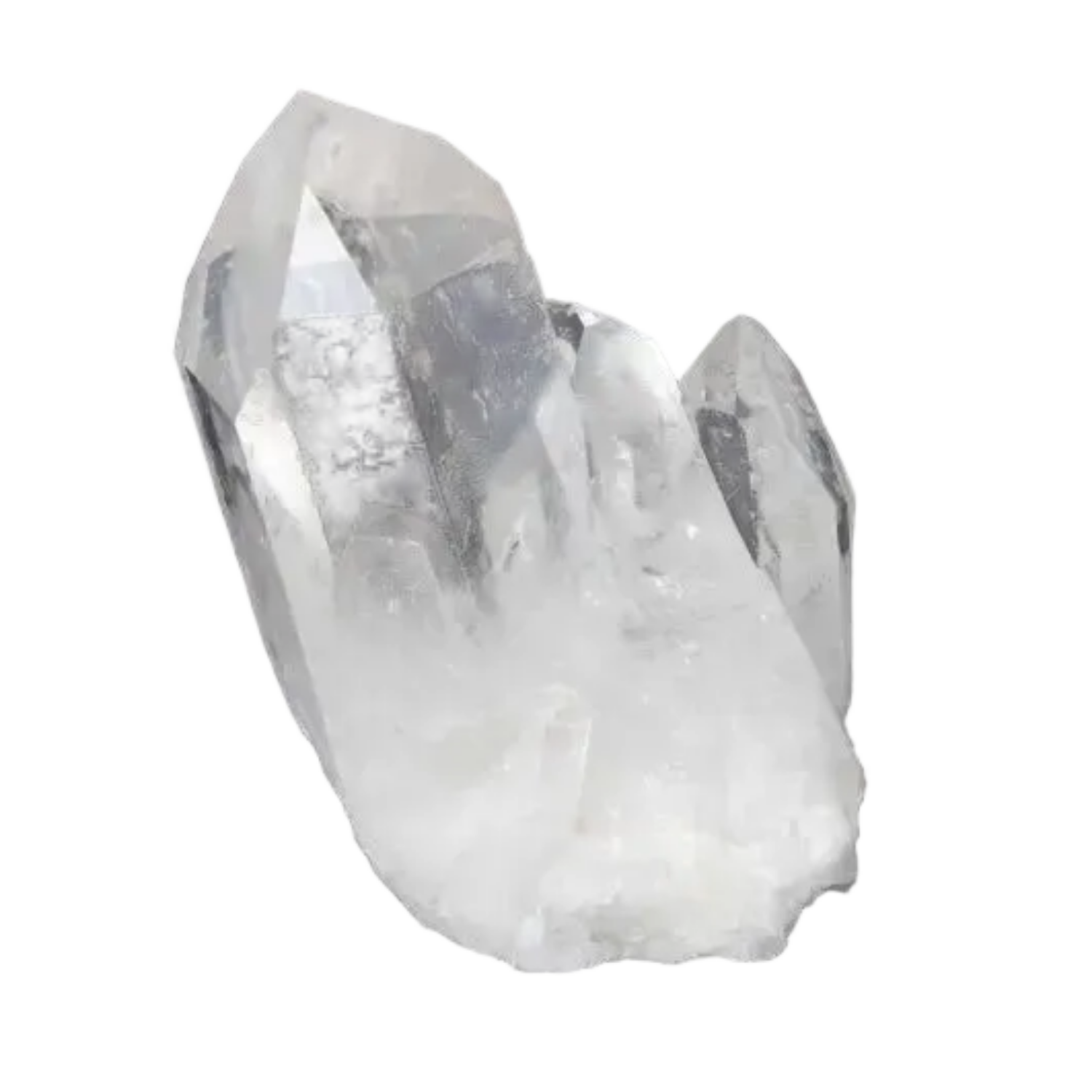 Clear Quartz Cluster emitting radiant clarity and high vibrational energy on a dark background.