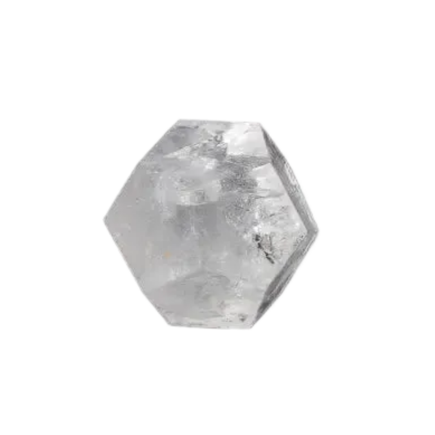 Clear Quartz Geometric Sphere 5 cm on black background, a stone known for purification and harmonizing energy, absorbing negative vibrations.