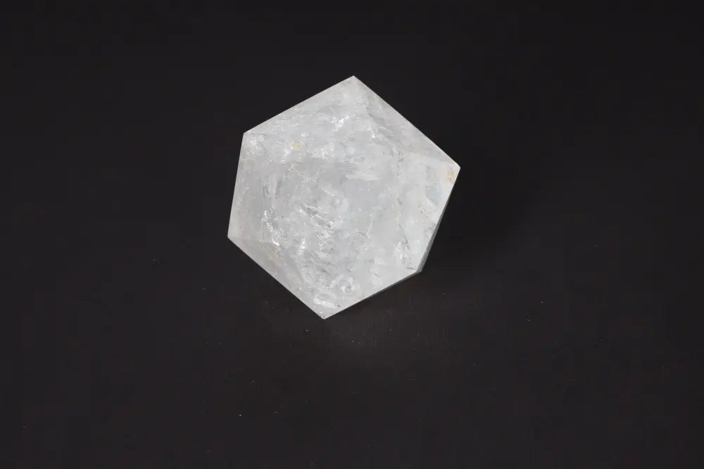 Clear Quartz Geometric Sphere, 8 cm stone for purification and negative energy neutralization, ideal home decor piece.