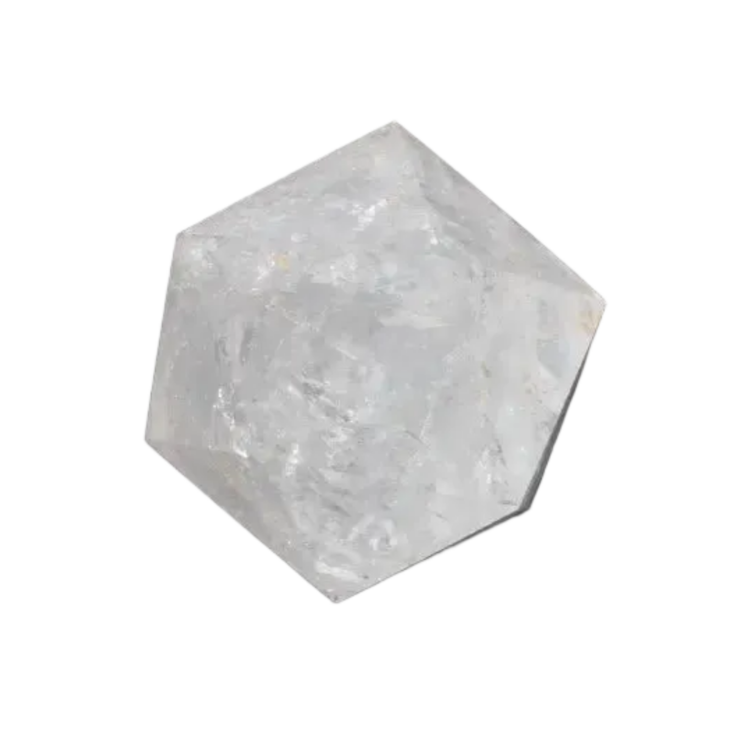 Clear Quartz Geometric Sphere, 8 cm stone for purification and negative energy neutralization, ideal home decor piece.