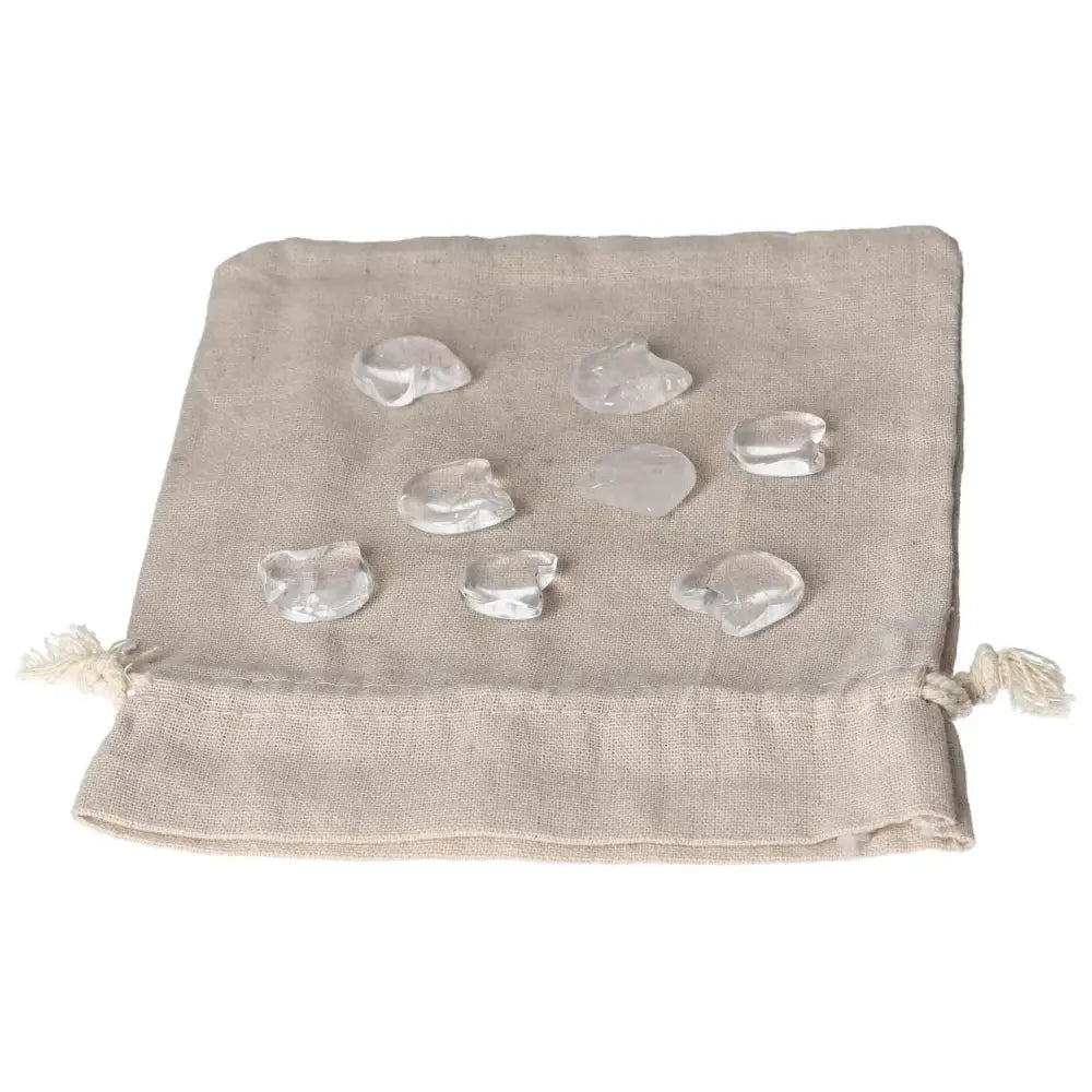 Clear Quartz Small Cat Figures on a Cloth Bag for Clarity, Protection, and Energy
