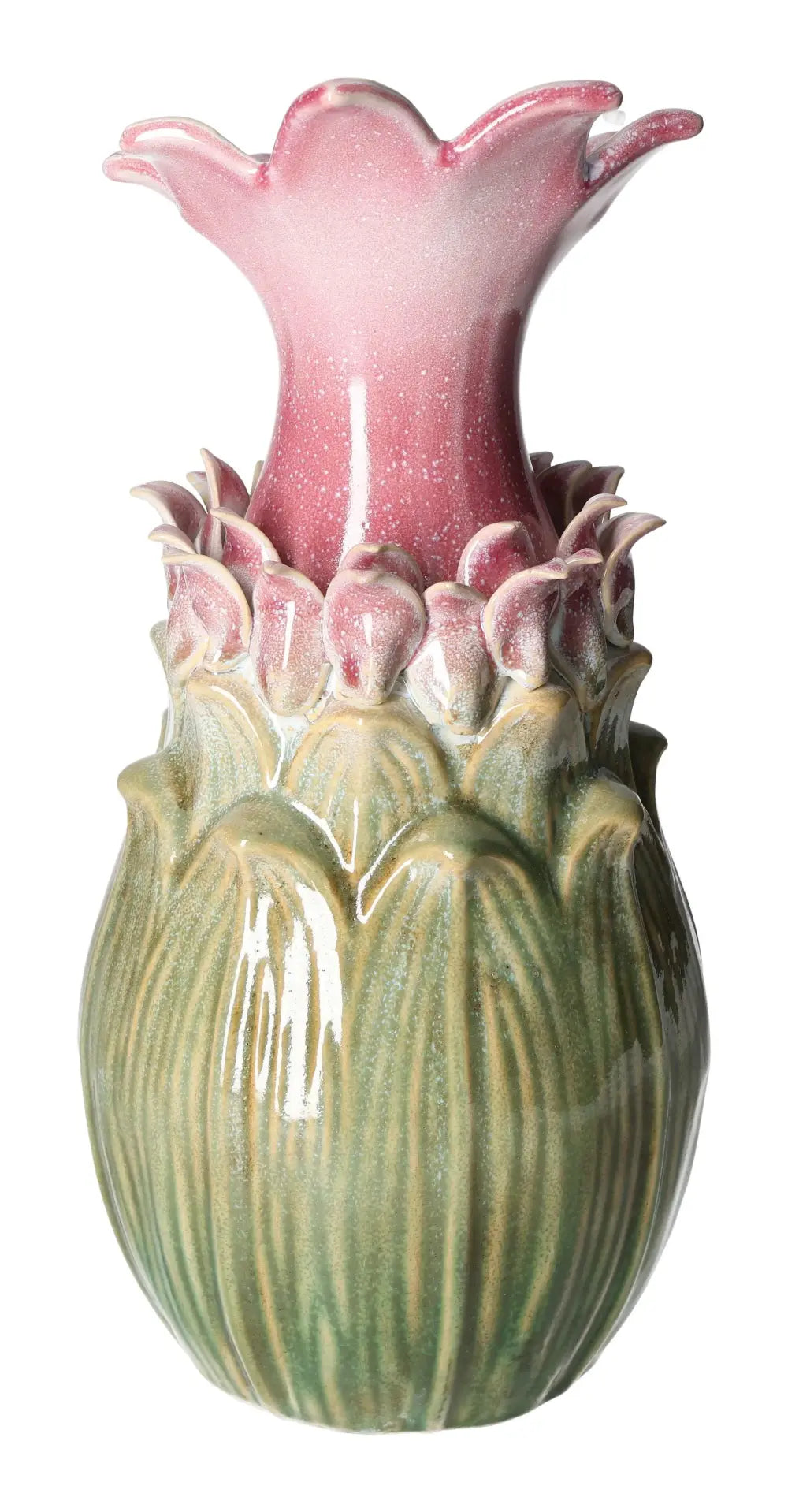 Colorful Stoneware Vase 16x16x34 with floral design and vibrant hues by Sylvia Crystals, showcasing luxury and spiritual artistry.