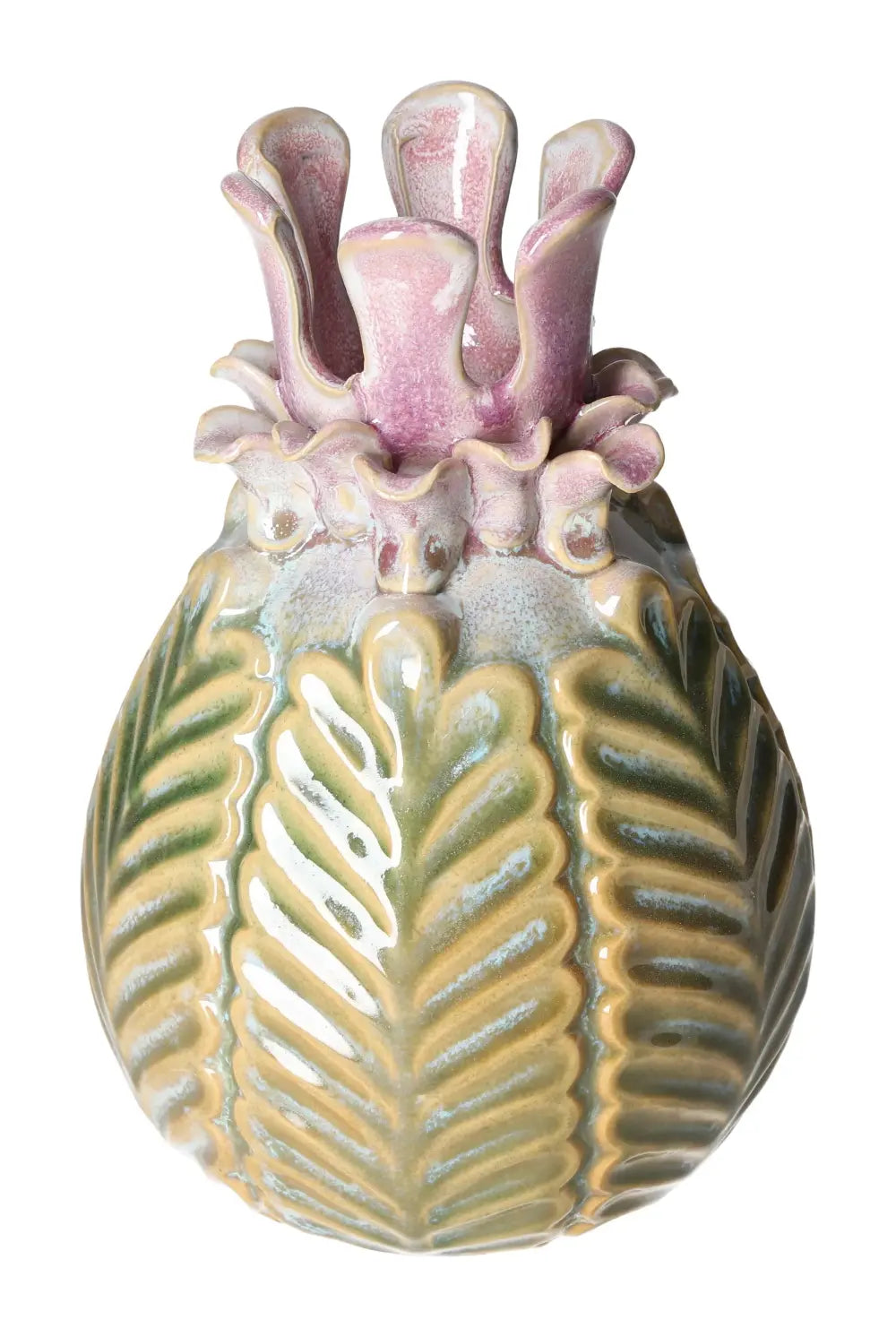 Colorful stoneware vase with leaf design, 15x15x21.5 cm, from Sylvia Crystals, blending luxury and conscious living.