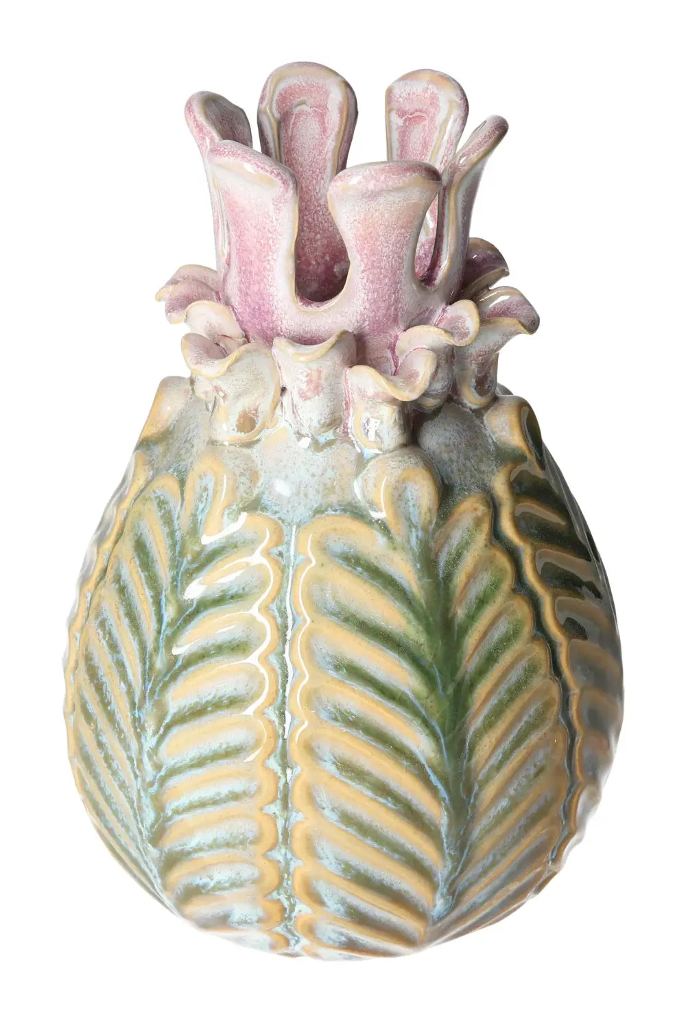 Colorful stoneware vase 15x15x21.5 with vibrant hues and unique texture, exemplifying luxury and conscious living.