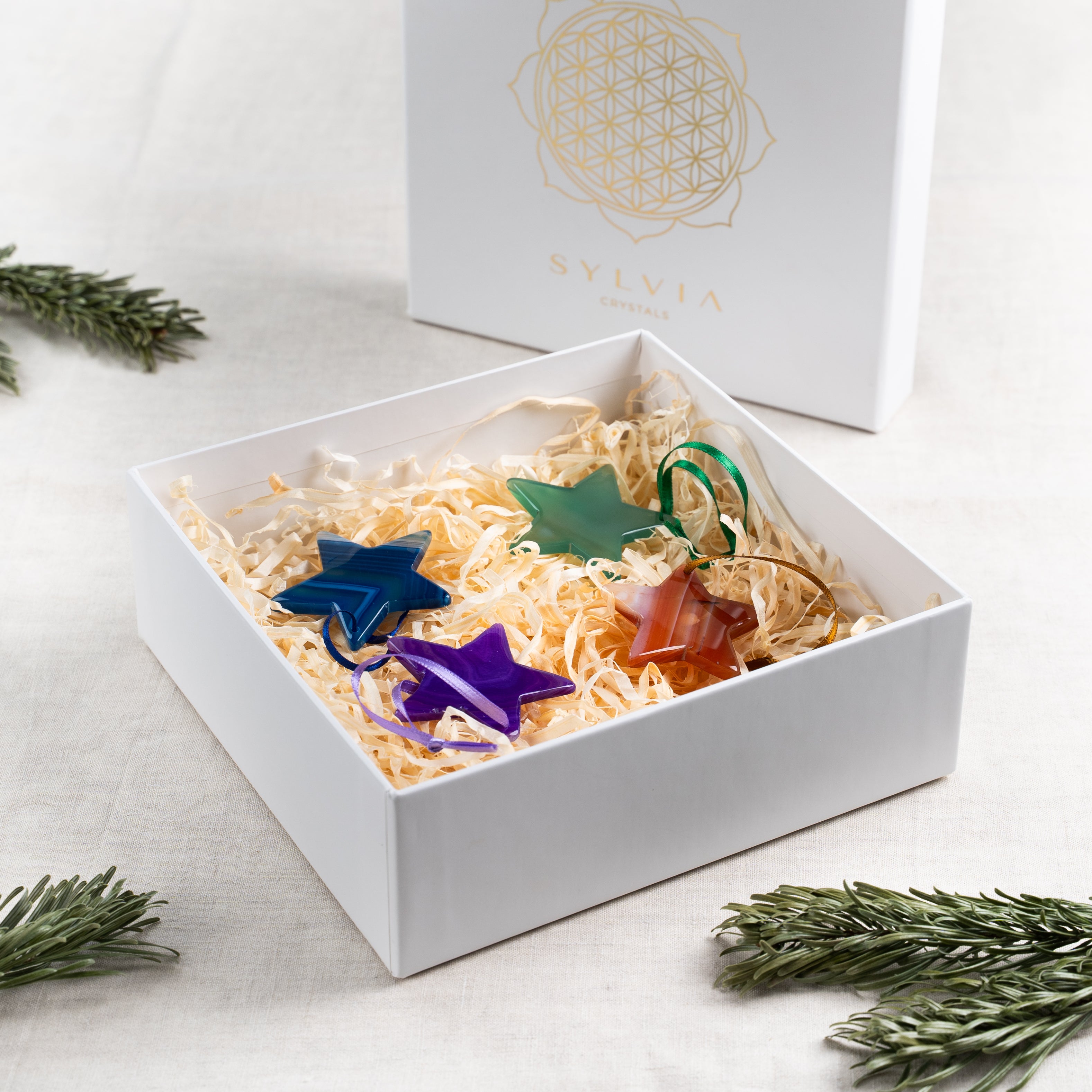 Large Harmony Stars Agate Christmas Ornaments Set of 4 008006 P25