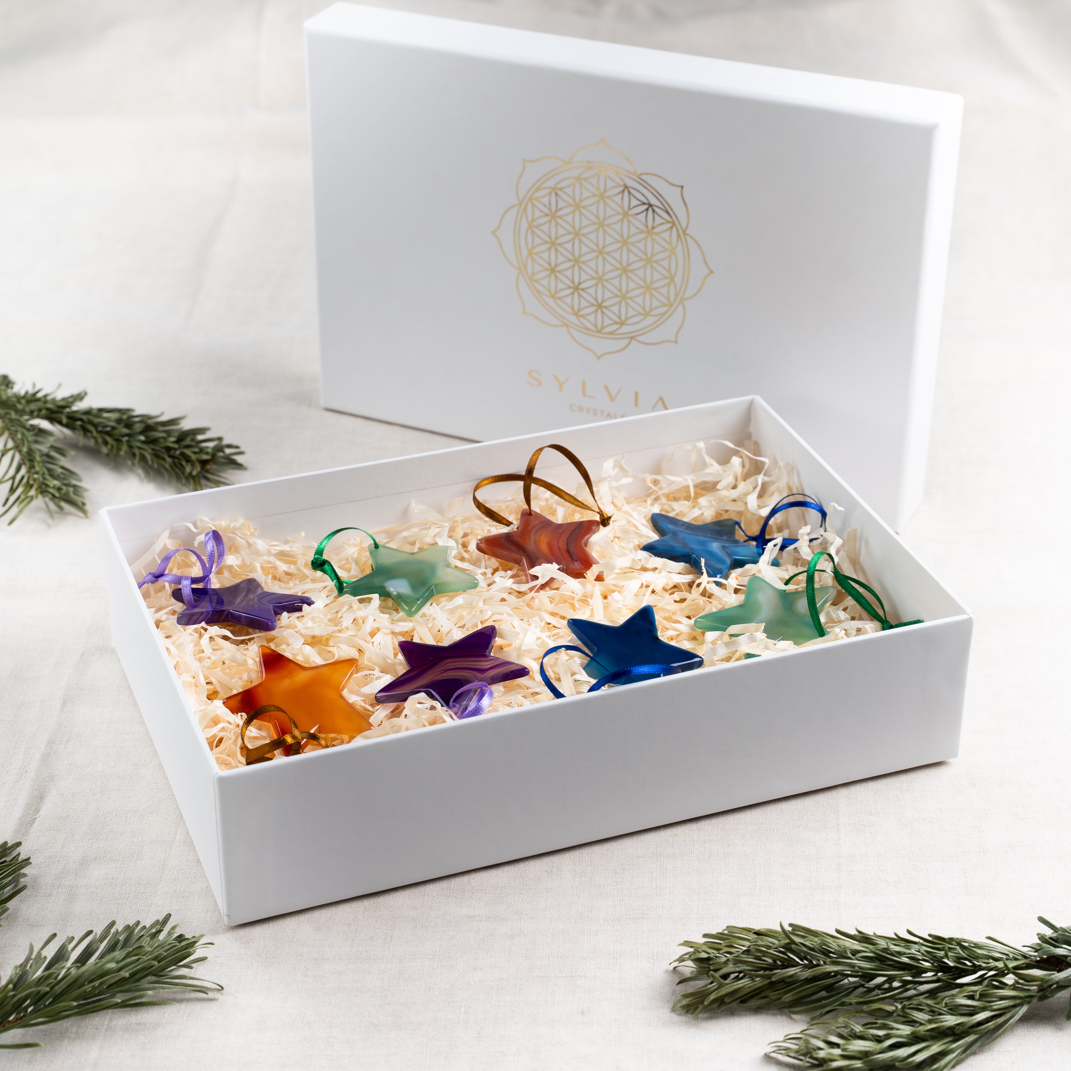 Large Harmony Stars Agate Christmas Ornaments Set of 8 008004 P25