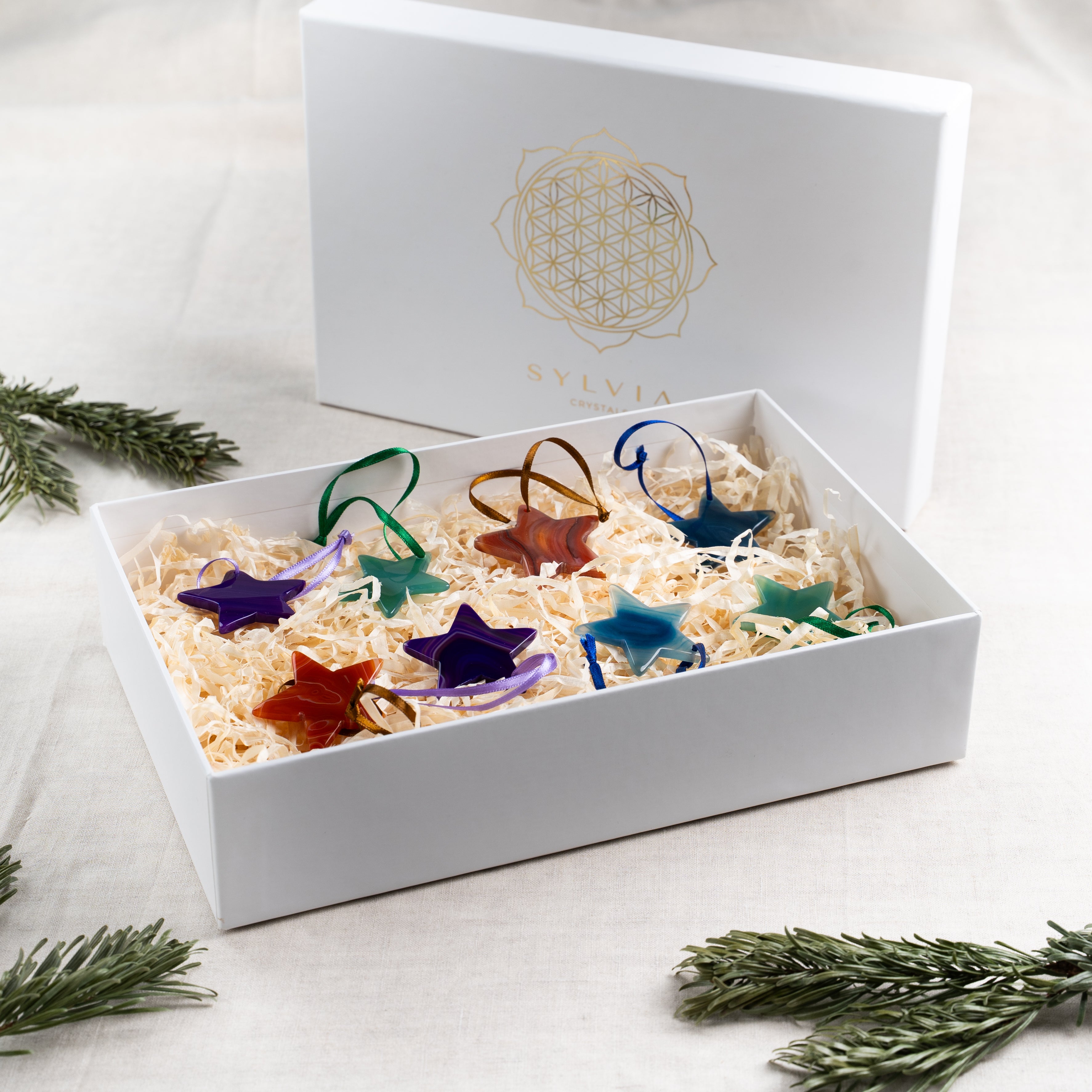 Small Harmony Stars Agate Christmas Ornaments Set of 8 008001 P25