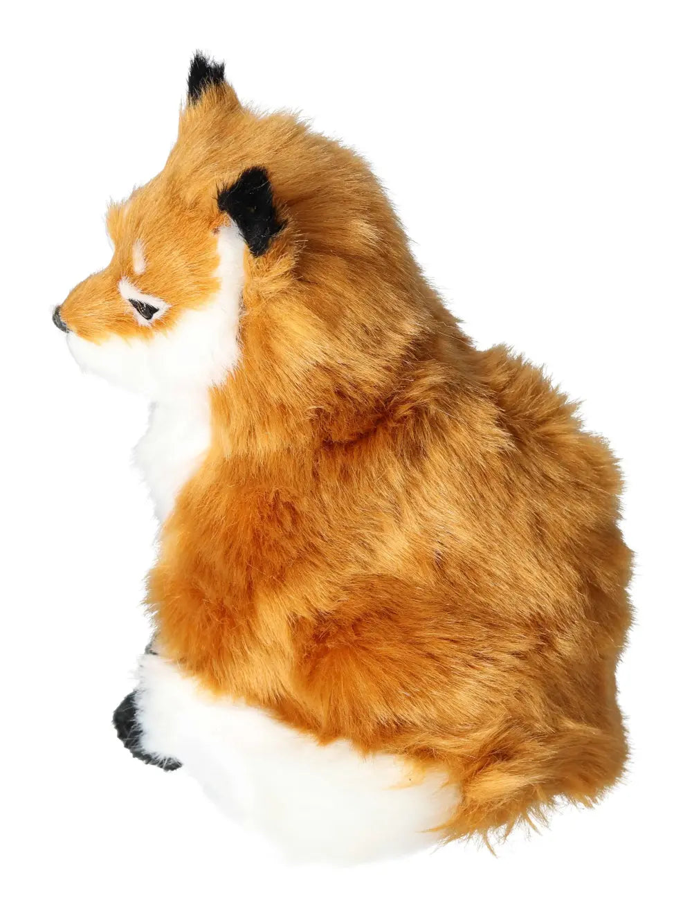 Plush toy depicting a realistic fox from Sylvia Crystals, showcasing detailed fur texture. Perfect for collectors and nature enthusiasts.