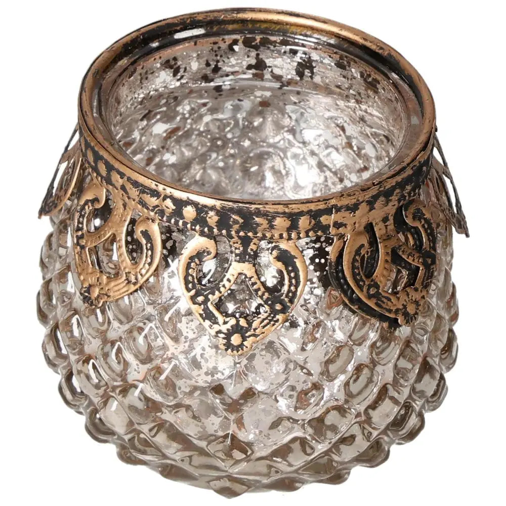 Vintage-style decorative lantern with intricate gold accents, ideal for enhancing home ambiance and mindfulness, by Sylvia Crystals.