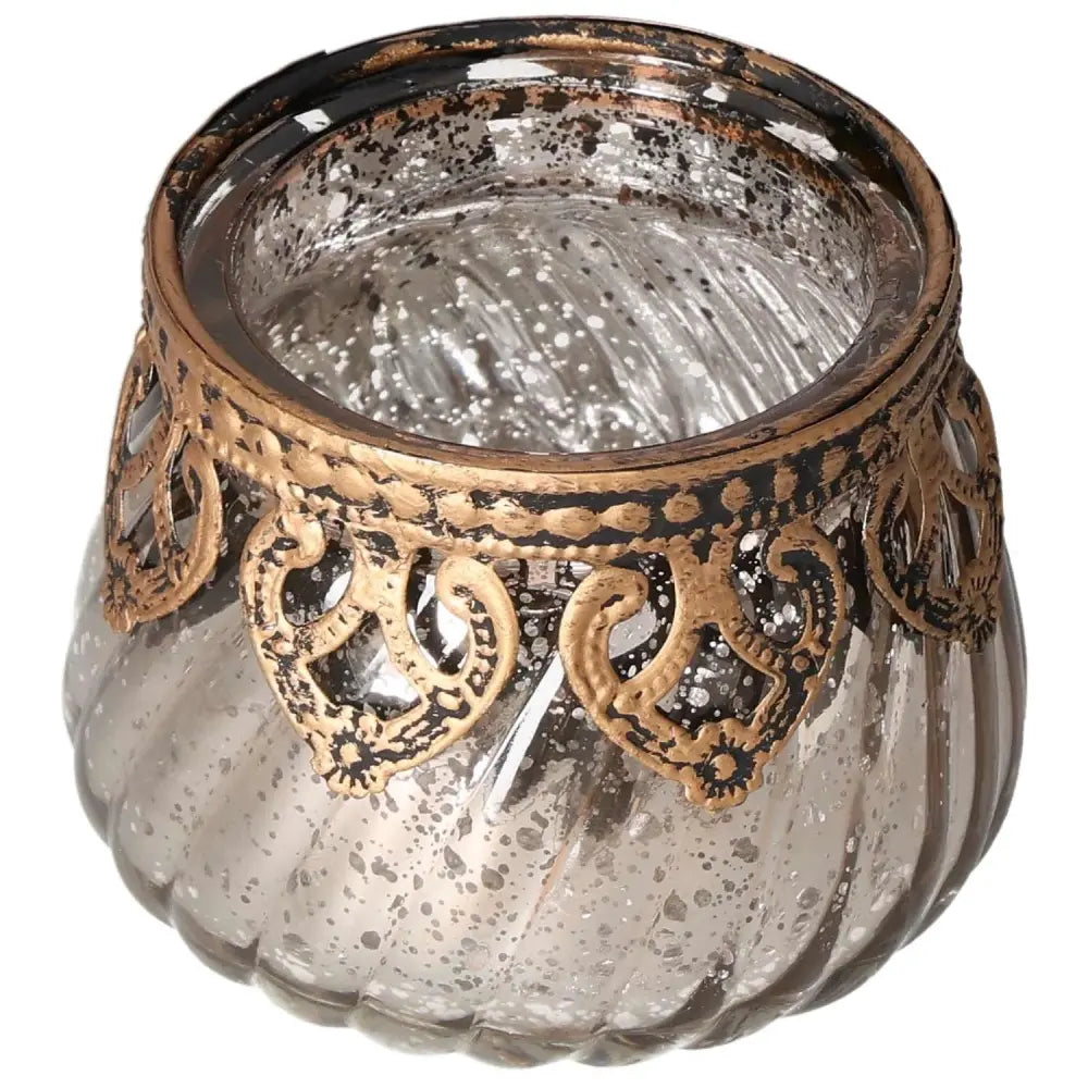 Elegant Sylvia Crystals Decorative Lantern with intricate gold detailing and textured glass, perfect for enhancing modern and spiritual decor.