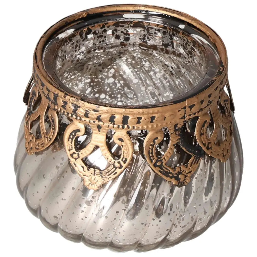 Sylvia Crystals Decorative Lantern with elegant metallic accents and glass design for luxury and tranquility.