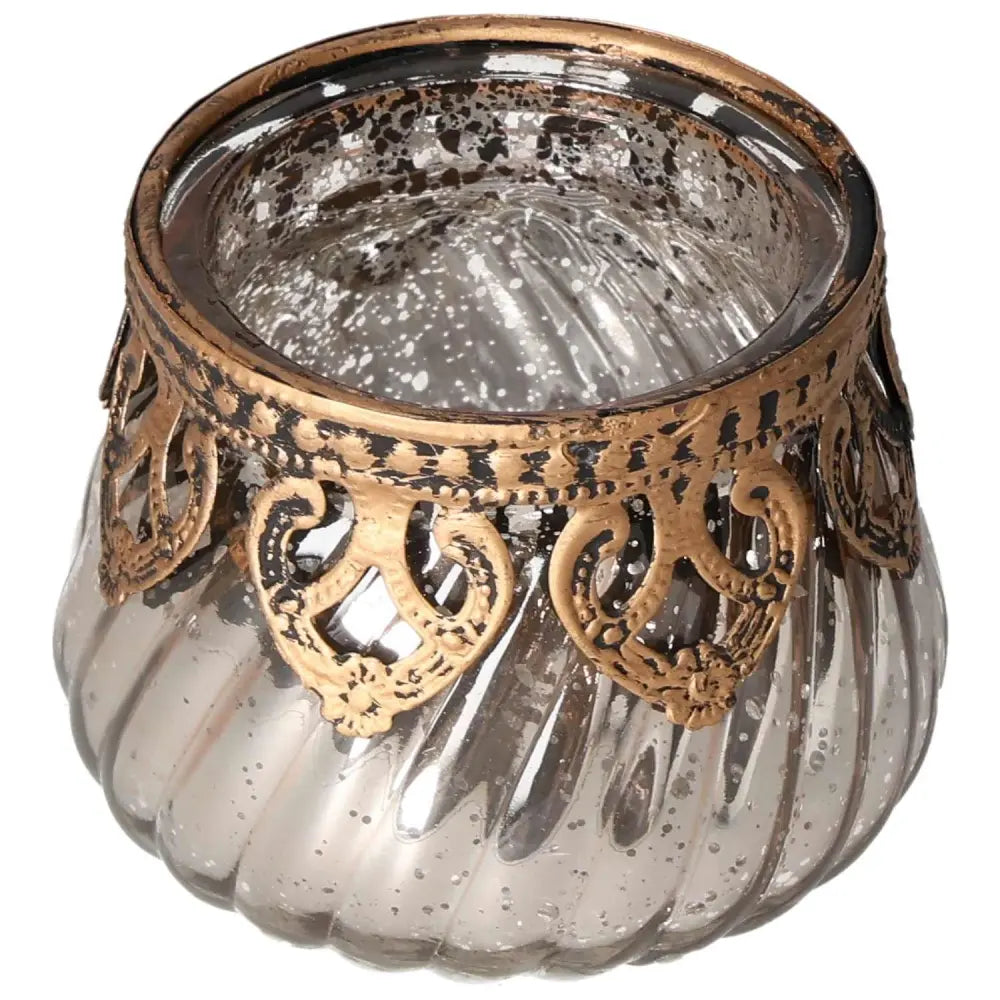 Sylvia Crystals Decorative Lantern with elegant gold trim, adding a touch of luxury and tranquility to any living space.