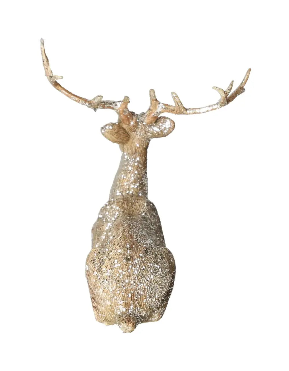 Elegant glittering poly deer figurine, champagne color, uniquely handcrafted by Sylvia Crystals, showcasing luxury and spiritual elegance.