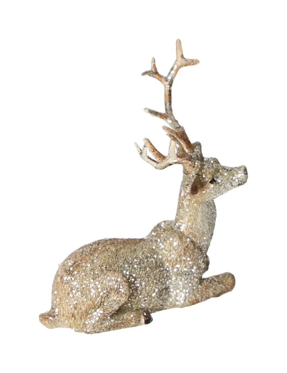 Elegant polyresin deer sculpture with shimmering glitter finish, from Sylvia Crystals' luxury collection. Perfect for sophisticated decor.