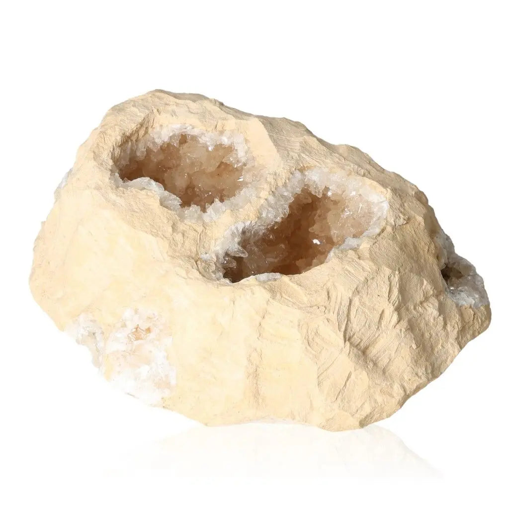 Dogtooth Calcite Geode XXL showcasing sharp calcite crystals, ideal for energy amplification and spiritual growth.