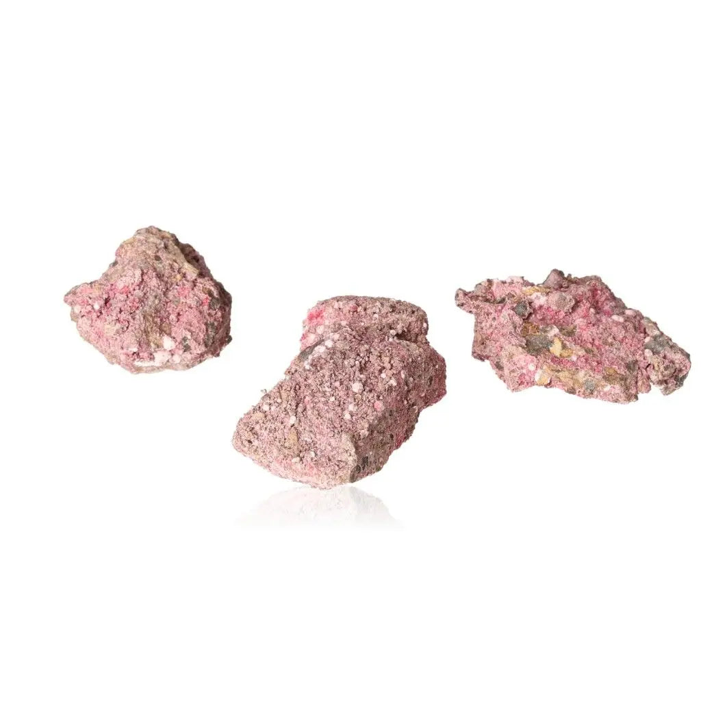 Three pieces of Erythrite with Picropharmacolite showcasing vibrant pink and soft tones, ideal for crystal collectors and enthusiasts.