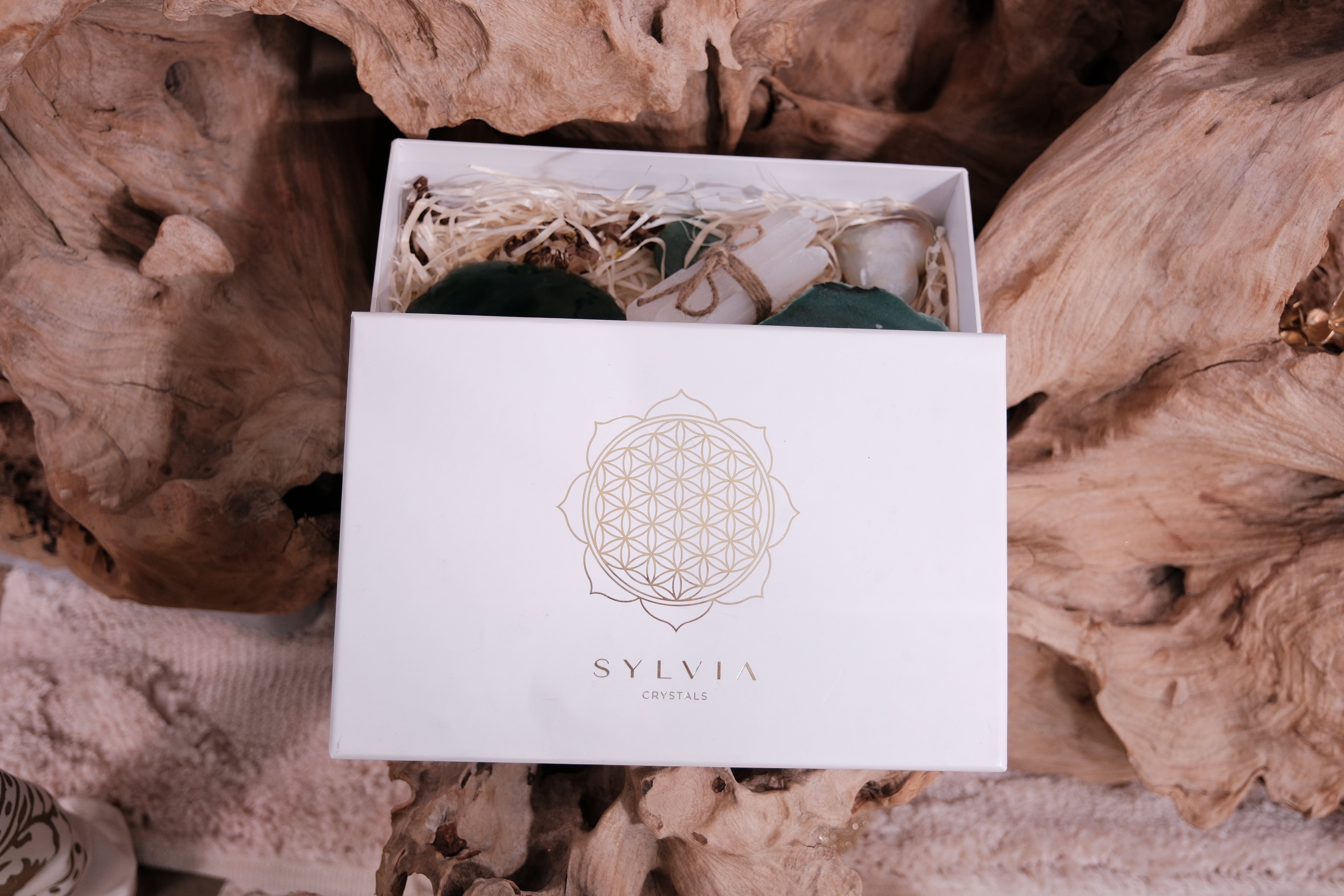 Christmas Gift Box "Revitalization" by Sylvia Crystals featuring hand-selected crystals for balance and tranquility