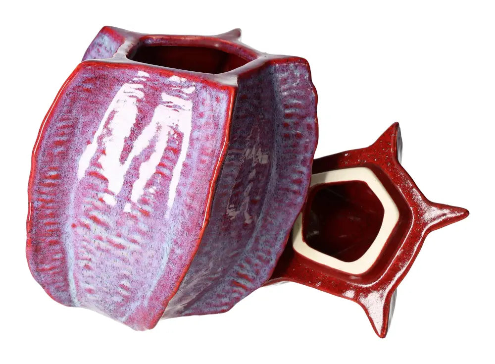 Fine Purple Earthenware Jar with hexagonal lid, featuring a luxurious handcrafted design, exuding elegance and tranquility.