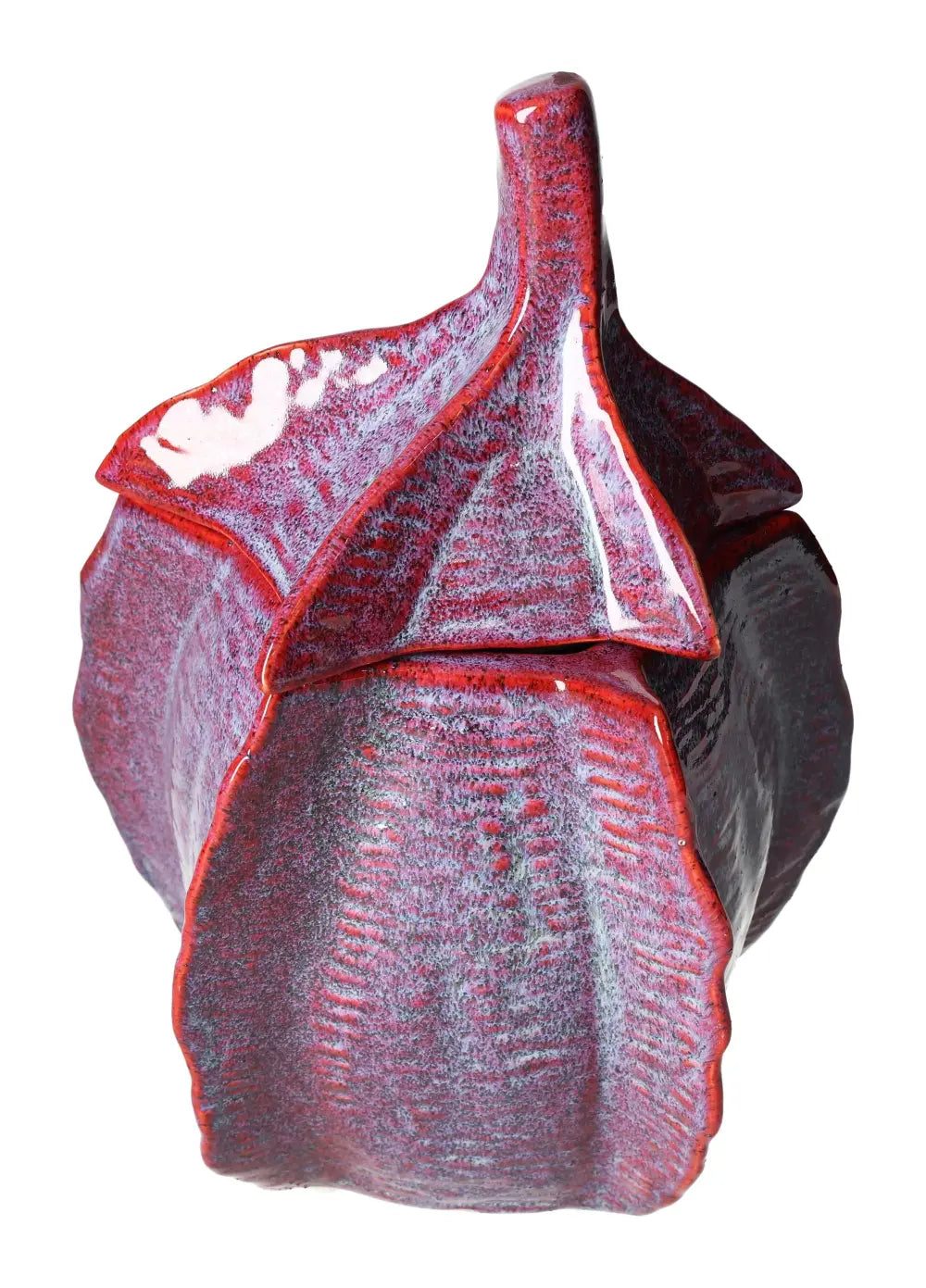 Fine Purple Earthenware Jar with a unique leaf design, 20.5x19x29 cm, featuring a luxurious purple glaze and detailed craftsmanship.