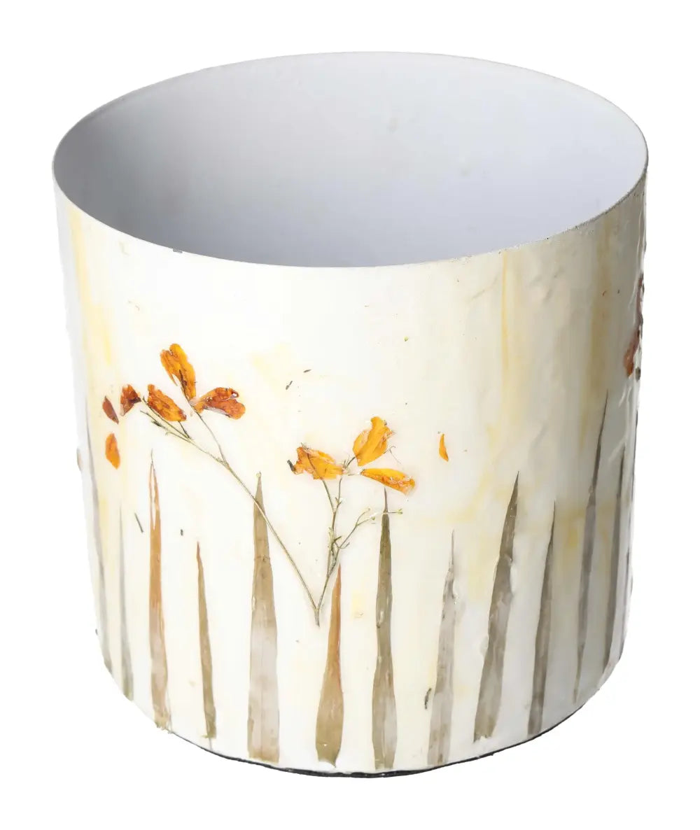 Elegant planter with flower motif, designed by Sylvia Crystals, 17x17x15 inches, enhances decor with luxury and sophistication.