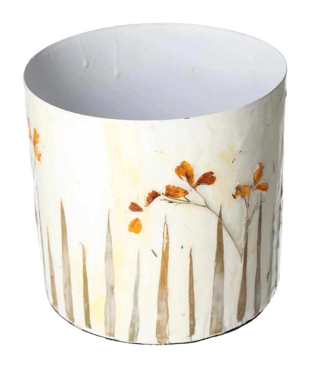 Elegant planter with orange flower motif, dimensions 17x17x15, enhances living spaces with Sylvia Crystals' timeless artistry.
