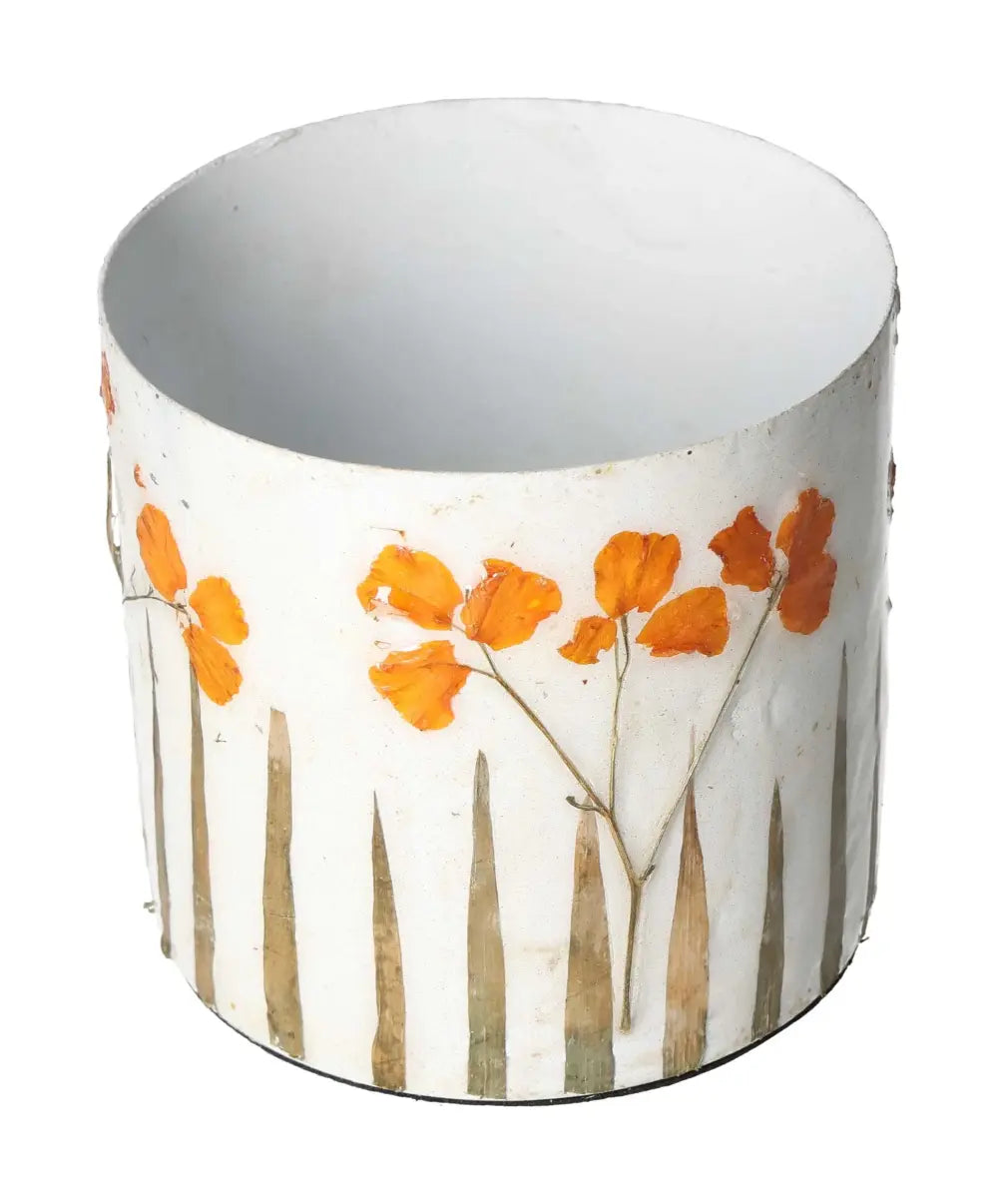 Elegant planter with orange flower motifs, crafted by Sylvia Crystals, perfect for luxurious home decor.