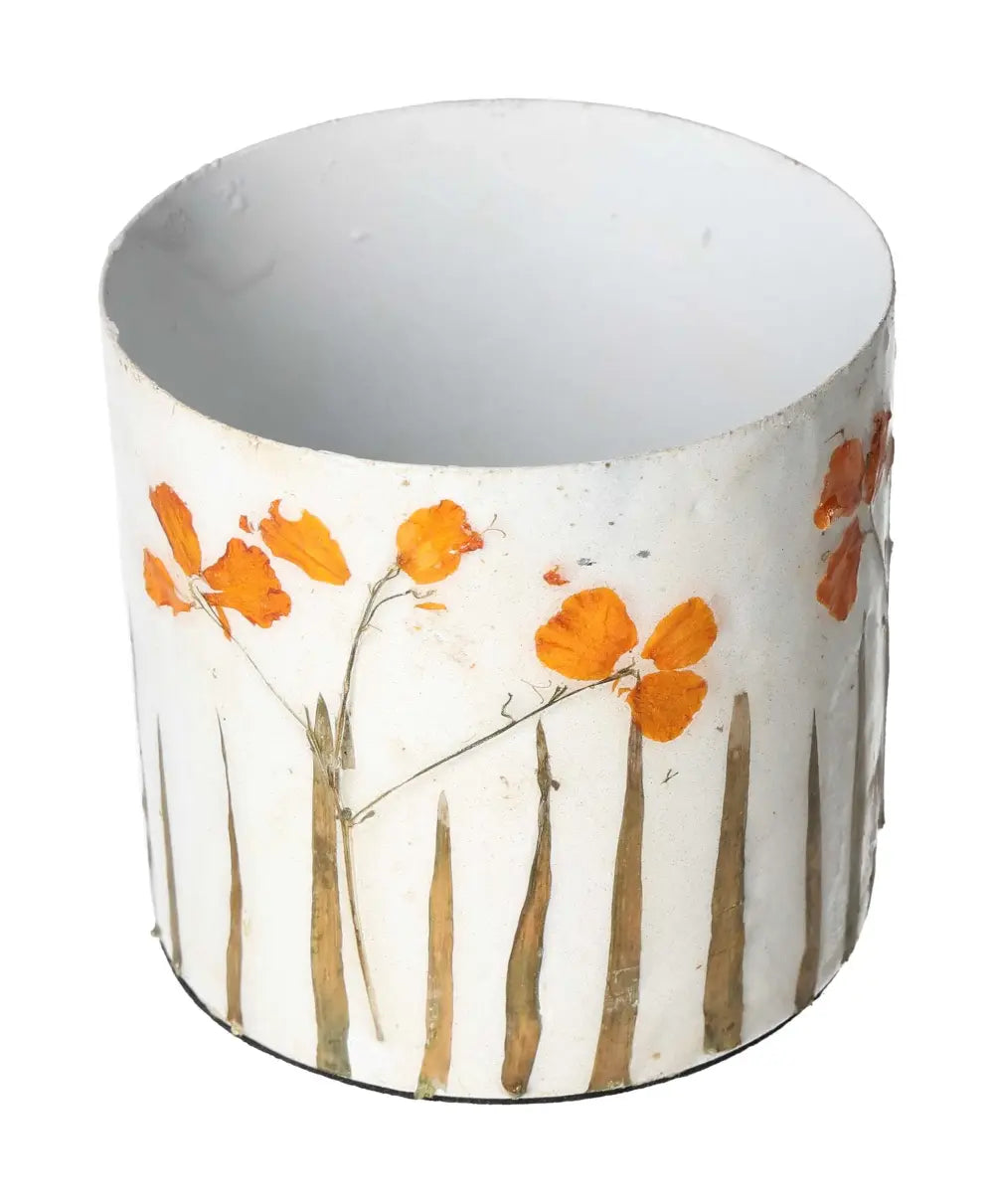 Elegant planter with orange flower motif, 11x11x10, crafted by Sylvia Crystals, blending luxury and conscious living decor.