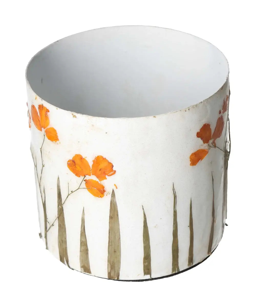 Exquisite planter with intricate orange flower motif, 11x11x10, crafted by Sylvia Crystals, perfect for elevating your living space.