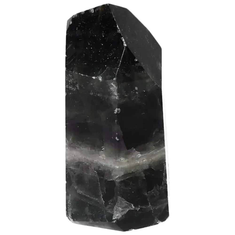 Polished Fluorite point crystal for clarity, focus, and energy flow, featuring vibrant green to purple bands.