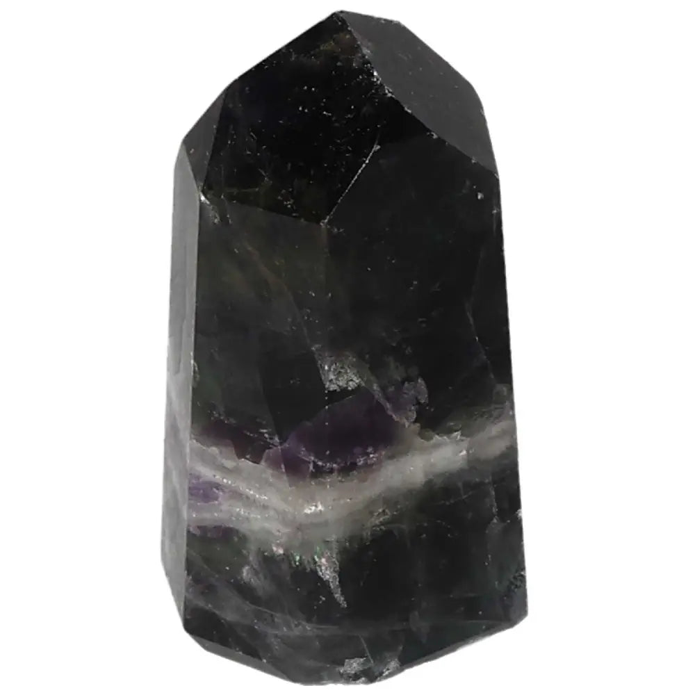 Polished Fluorite Point for focus, clarity, and energy flow in vibrant green to purple bands. Enhances concentration and intuition.