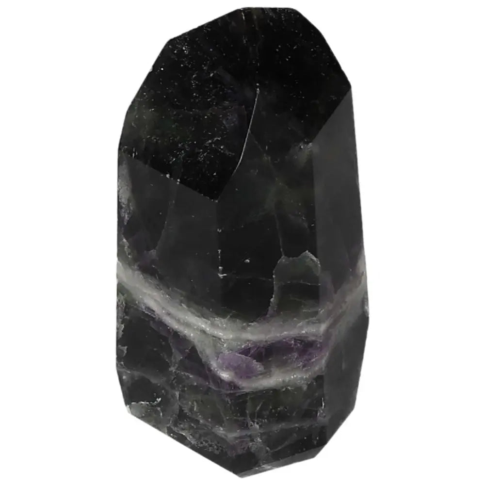 Polished Fluorite Point for focus, clarity, and energy flow with green to purple bands, enhancing concentration and intuition.