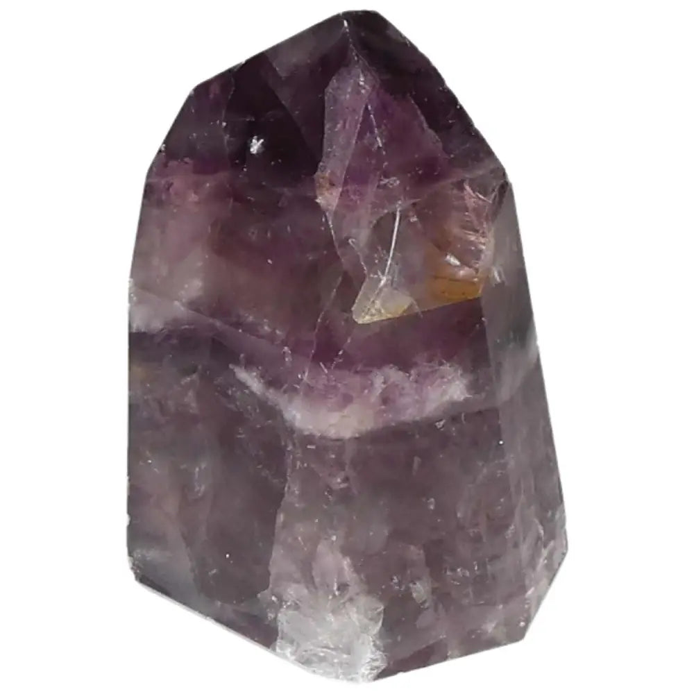 Polished Fluorite point with vibrant green and purple bands for focus, clarity, and energy flow; enhances concentration and intuition.