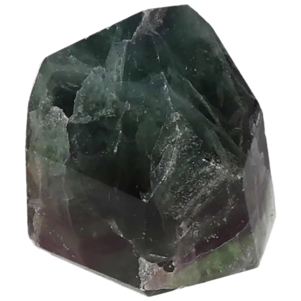 Vibrant Fluorite point crystal for focus and clarity, featuring green and purple bands for energy flow and mental clarity.