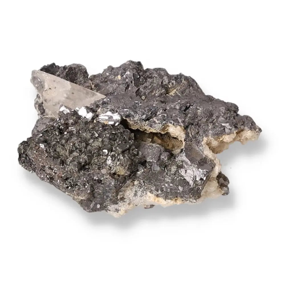 Close-up of Galena with Quartz Druze, showcasing metallic luster and crystal clarity