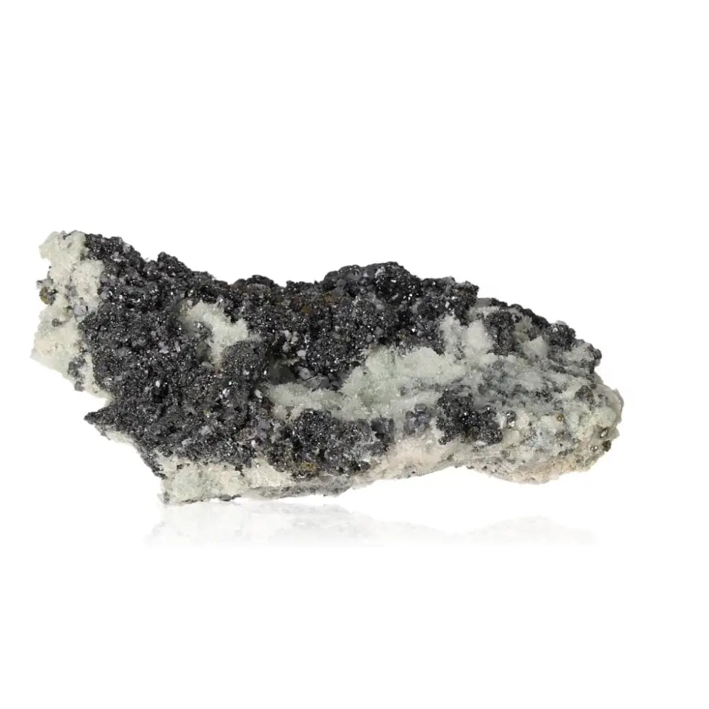 Galena with Quartz mineral specimen showcasing metallic sheen for focus and resilience, ideal for mental clarity and chakra alignment.