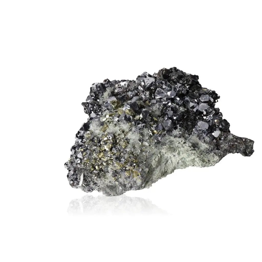 Galena with Sphalerite, Quartz, and Chalcopyrite crystal from Sylvia Crystals, showcasing its stunning natural beauty and metaphysical allure.