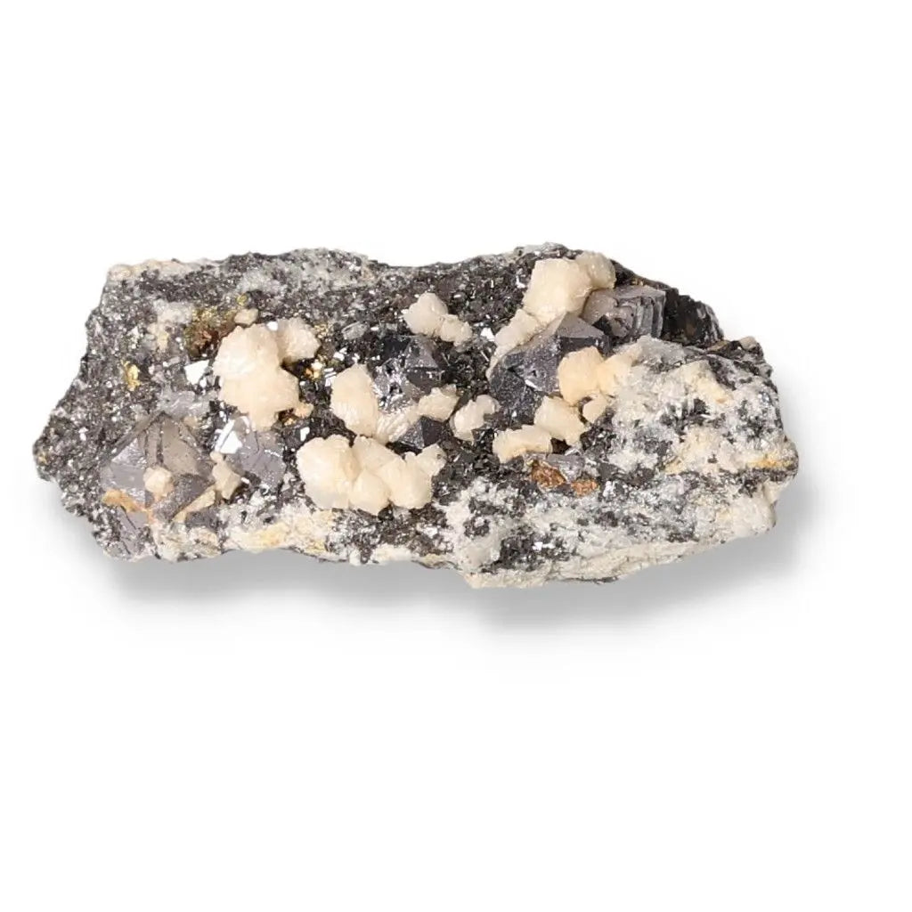 Galena with Quartz Druze showcasing metallic luster and sparkling texture, highlighting nature's contrasting beauty in minerals.