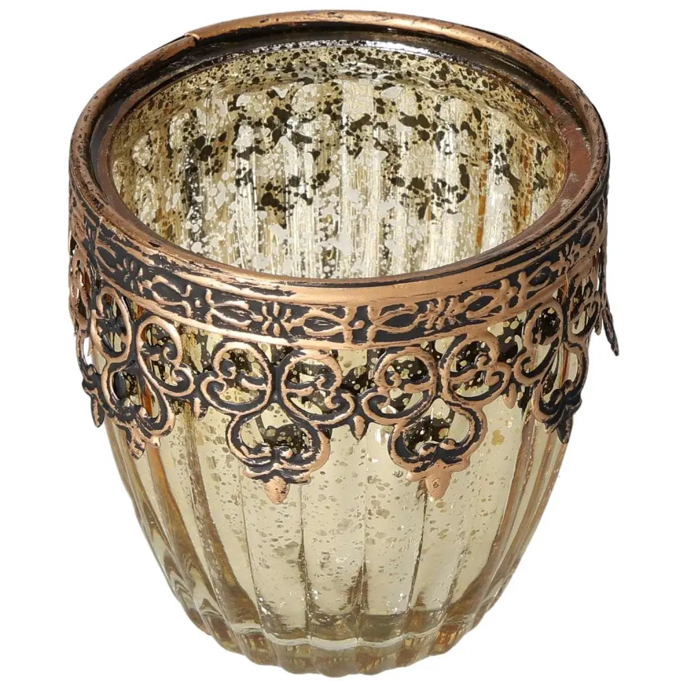 Moroccan-style glass lantern with intricate bronze detailing by Sylvia Crystals, combining elegant design with spiritual charm.